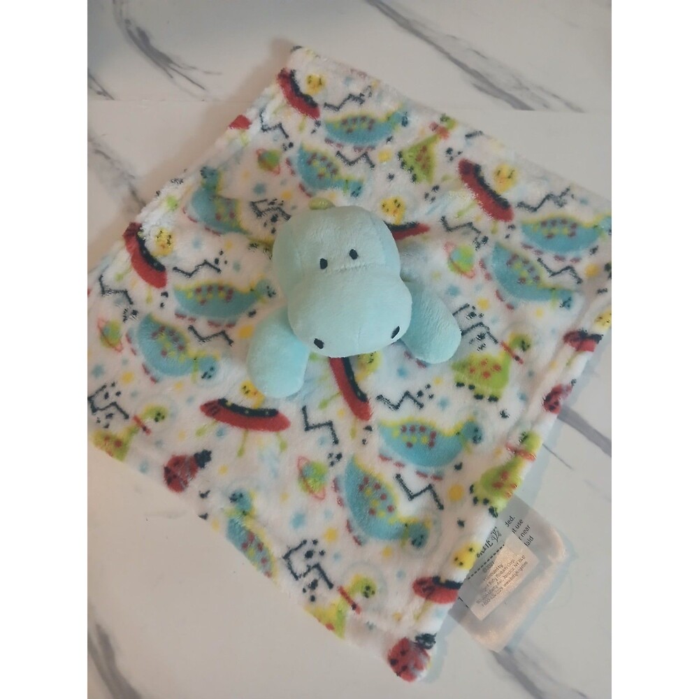 Le Bebe Favorite Dinosaur Baby Security Blanket 11” Lovey Blue Yellow Red Aliens